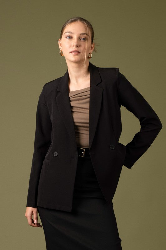 Double Breasted Solid Blazer Jacket