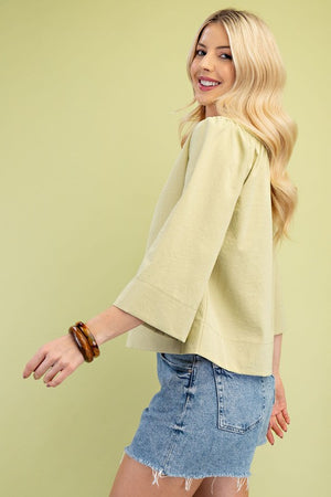 Wide Sleeve Ruffle Neck Solid Top