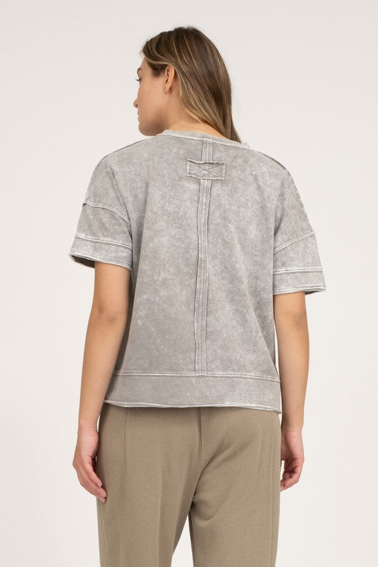 Washed Split Neck Knit Top