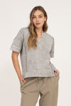 Washed Split Neck Knit Top