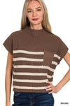 SS Stripe & Solid Pocket Sweater Top