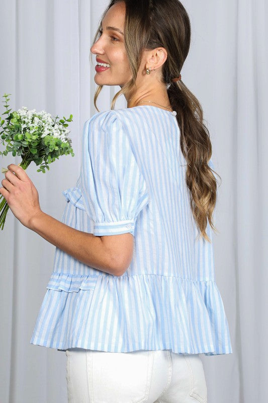 Ruffle Detail Stripe Babydoll Top