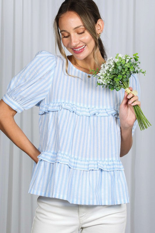 Ruffle Detail Stripe Babydoll Top