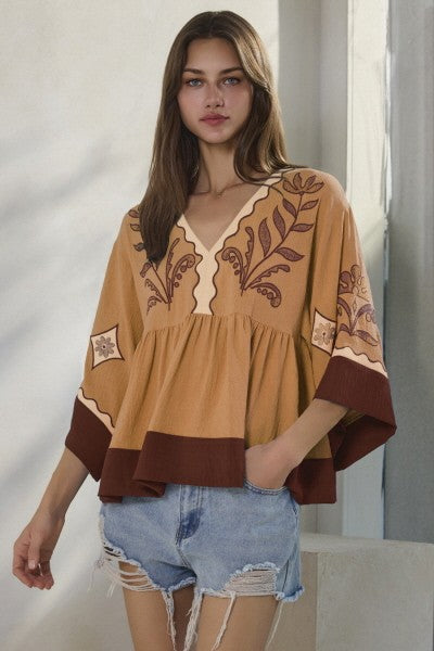 Embroidery Babydoll Top