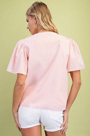 Stripe Tie Neck Woven Top