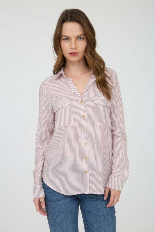 Front Pocket Stripe Button Down Shirt