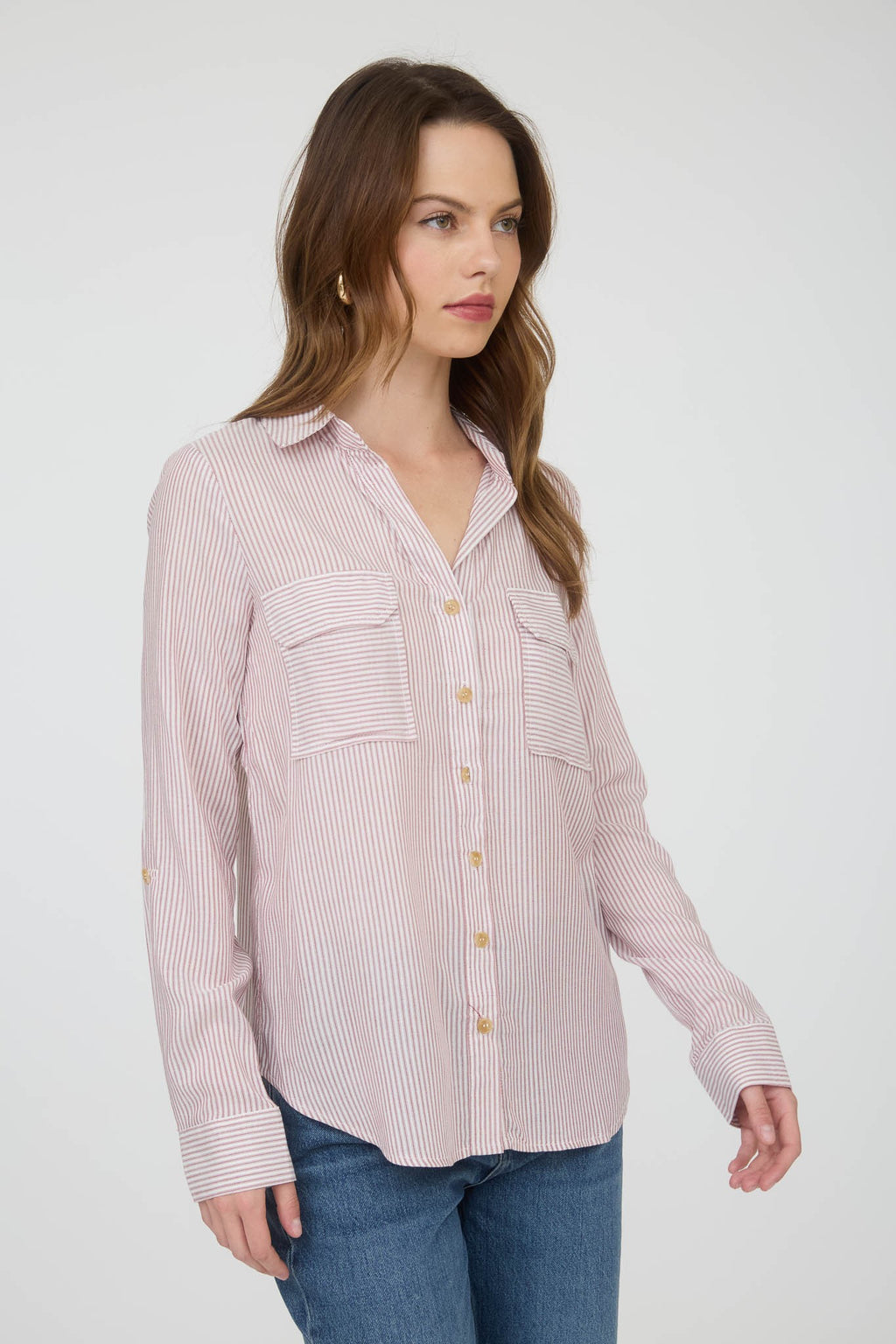 Front Pocket Stripe Button Down Shirt