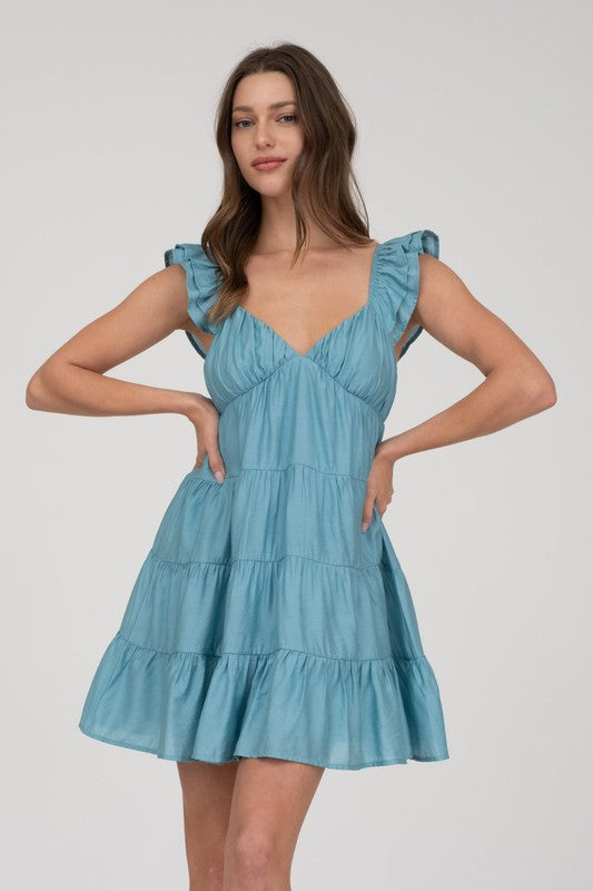 Tiered Babydoll Mini VNeck Dress