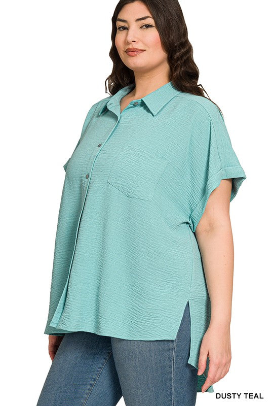 Plus SS Airflow Button Down Top