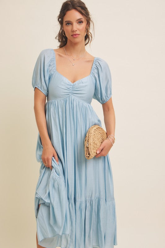 Ruched Bust Babydoll Midi Dress