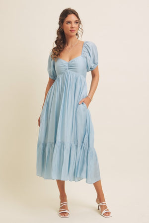 Ruched Bust Babydoll Midi Dress