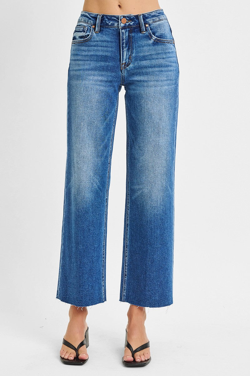 Tummy Control Mid Rise Crop Straight Jeans