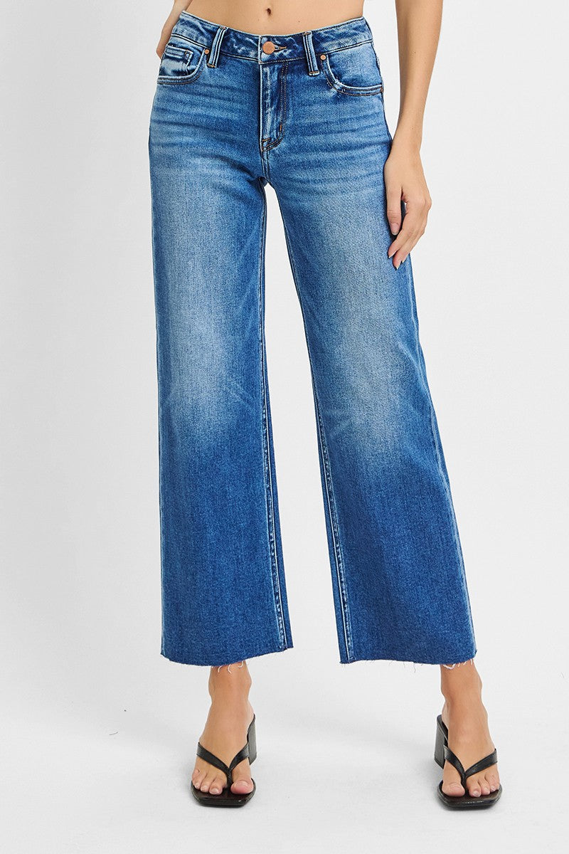 Tummy Control Mid Rise Crop Straight Jeans