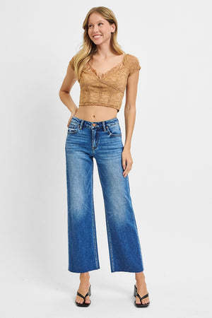 Tummy Control Mid Rise Crop Straight Jeans