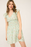 Shirred Waist SS Floral Dress