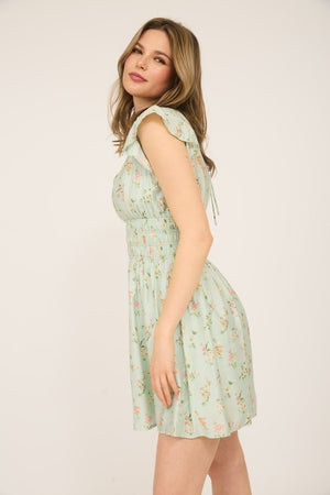 Shirred Waist SS Floral Dress