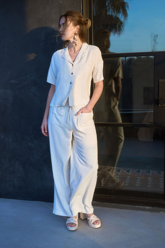 Drawstring Flap Pocket Linen Pants