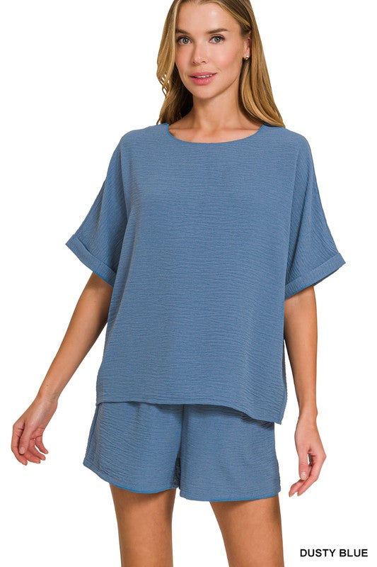 Woven Airflow Top & Shorts 2-Piece Set