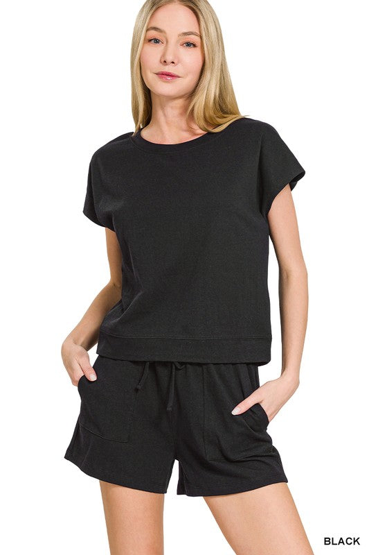 Solid Knit SS Top & Shorts 2-Piece Set