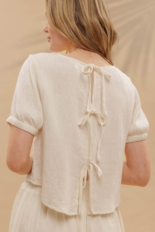 Back Tie Puff Sleeve Top