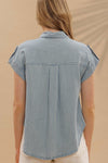 Stripe Button Down Tab Sleeve Top