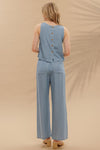 Button Back Sleeveless Chambray Top