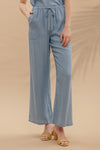 Drawstring Wide Leg Chambray Pants