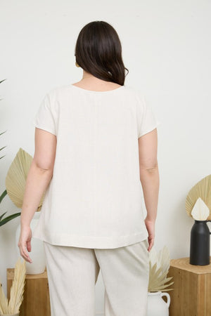 Plus Round Neck SS Linen Top