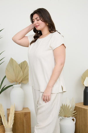 Plus Round Neck SS Linen Top