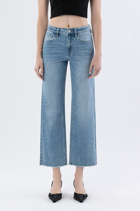 Enviably Hi Rise Raw Hem Wide Jeans