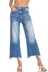 Mid Rise Cropped Straight Raw Hem Jeans