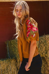Embroidered Sleeve Mock Neck Top