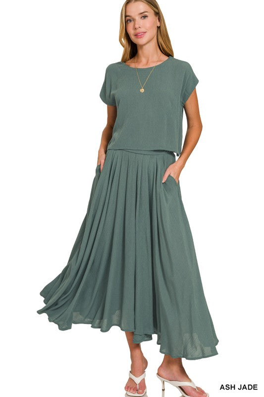 Crinkle Gauze Top & Skirt Set