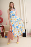 Scallop Trim Picnic Print Midi Dress