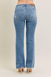 Destroyed Hem Mid Rise Vintage Wash Bootcut Jeans