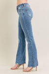 Destroyed Hem Mid Rise Vintage Wash Bootcut Jeans