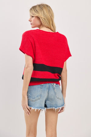 Varsity Stripe Notched Game Day Sleeveless Sweater