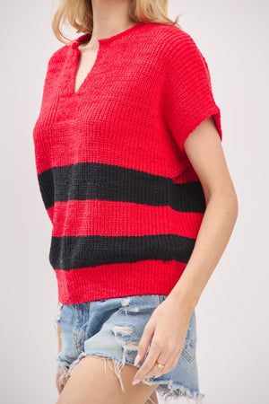 Varsity Stripe Notched Game Day Sleeveless Sweater