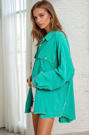 Mineral Wash Oversized Tencel Shirt Top