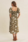 Ruched Bust Print Babydoll Midi Dress