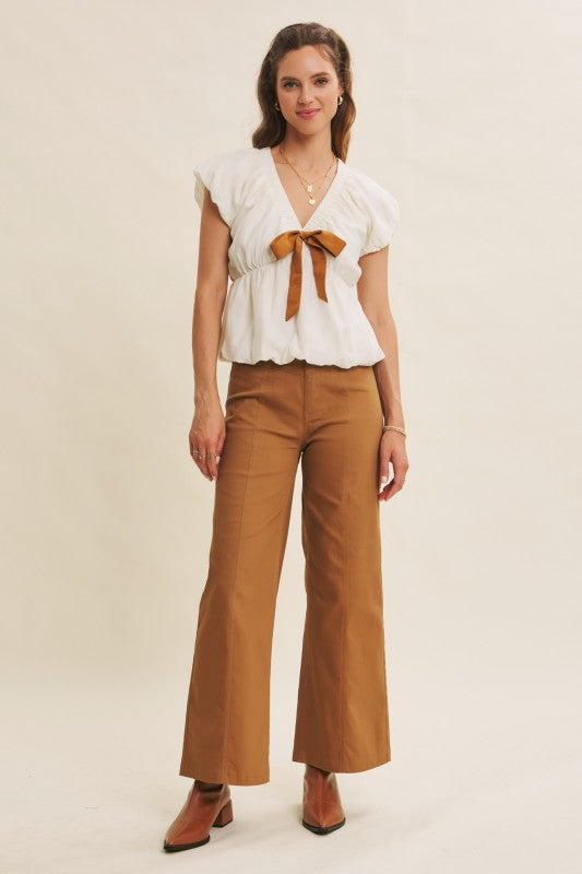 Bubble V-Neck Bow Top