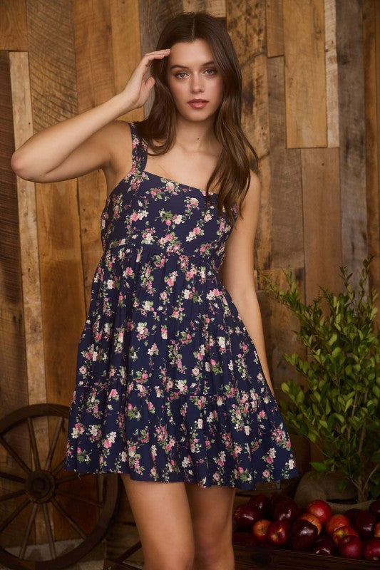 Floral Sleeveless Tiered Mini Dress