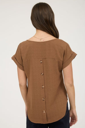 Split Neck Back Button Top