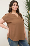 Plus Split Neck Back Button Top