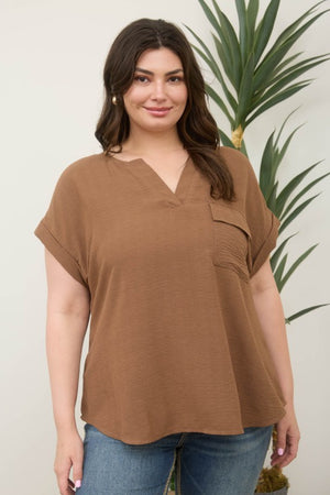 Plus Split Neck Back Button Top