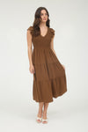 Flutter Sleeve Smock Midi Dress