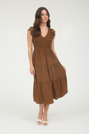 Flutter Sleeve Smock Midi Dress