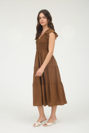 Flutter Sleeve Smock Midi Dress