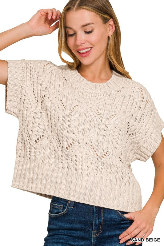 Cable Knit SS Sweater Top