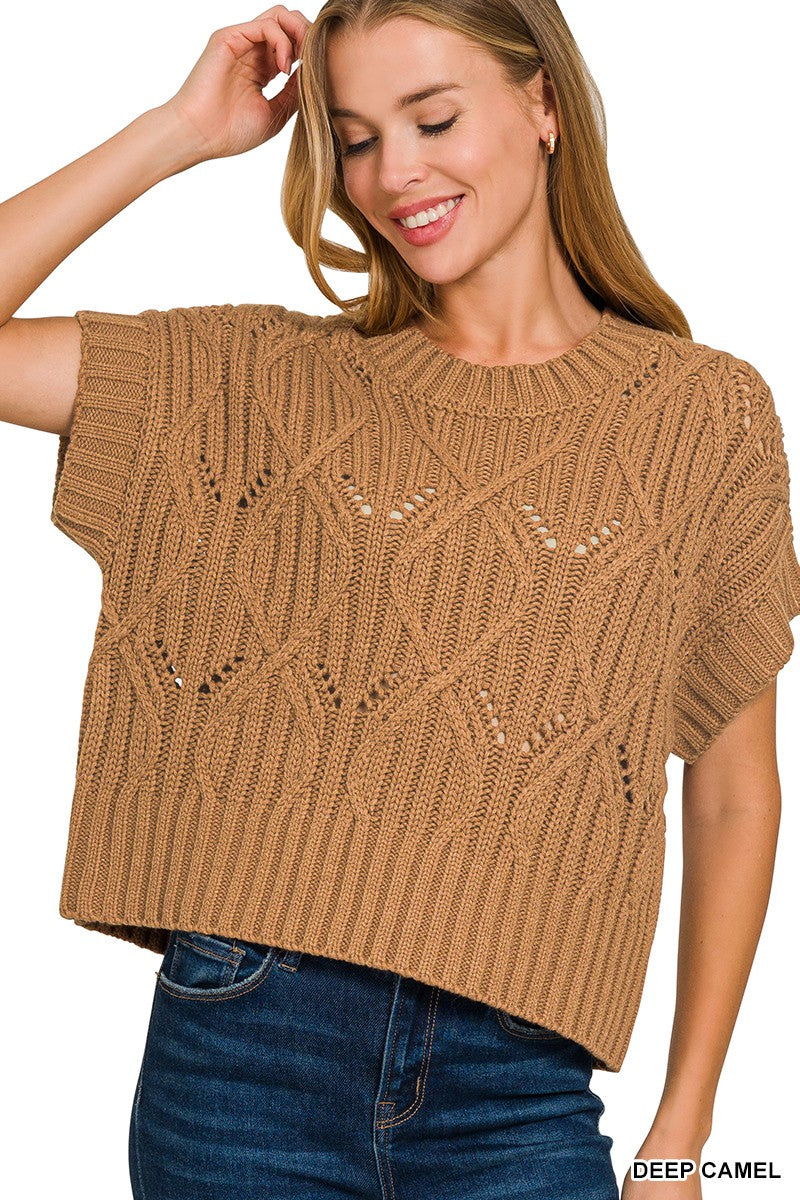 Cable Knit SS Sweater Top